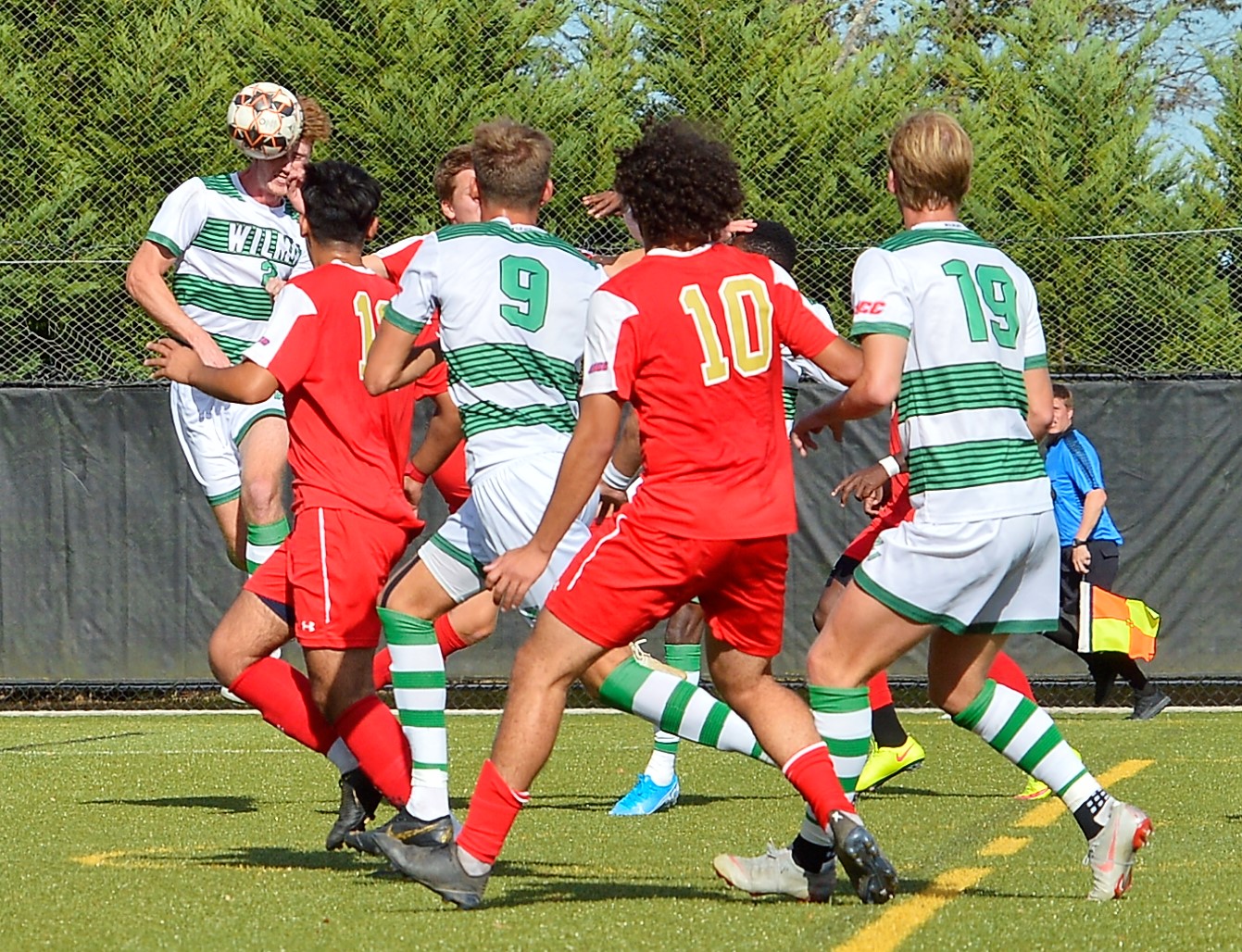 Photo of Joe Bell scoring against Caldwell. Copyright 2019; Wilmington University. All rights reserved. Photo by James Jones. October 19, 2019 vs. Caldwell.