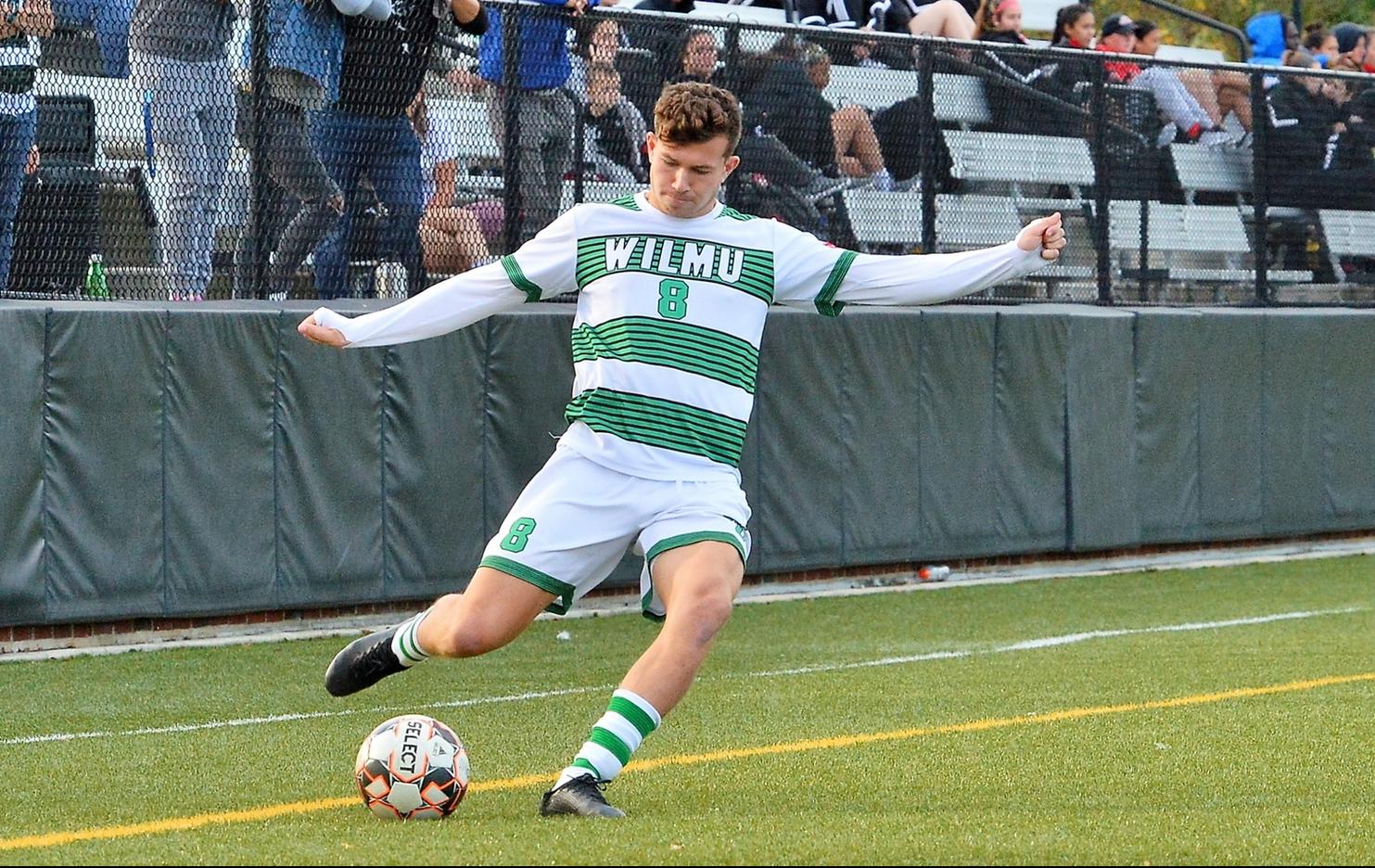 File photo of Ben Jordan who scored two goals and added an assist at Chestnut Hill. Copyright 2019; Wilmington University. All rights reserved. Photo by James Jones. October 19, 2019 vs. Caldwell.