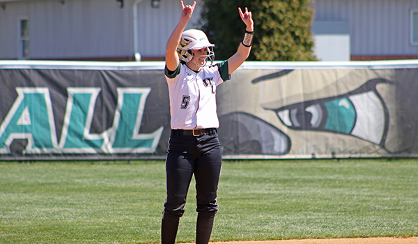Copyright 2017; Wilmington University. All rights reserved. File photo of Meghan Brown who batted 7-for-8 with a double and a home run on Monday at Bloomfield, taken by Frank Stallworth.