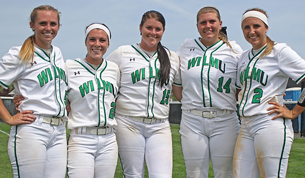 Copyright 2017; Wilmington University. All rights reserved. Photo of the Wildcat seniors (left to right): Meghan Brown, Becca Stanley, Colby Wyatt, Brooklyn Lachette, and Kaitlyn Slater. Photo by Frank Stallworth.