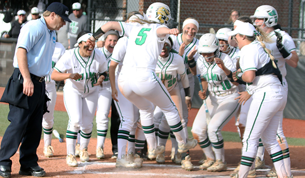 Copyright 2017; Wilmington University. All rights reserved. Photo following Meghan Brown's two-run homer to go up 6-2 against Mercy.