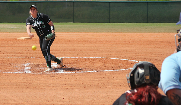 Copyright 2017; Wilmington University. All rights reserved. Photo of Caitlyn Whiteside pitching against Hillsdale.