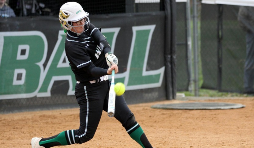 Copyright 2018; Wilmington University. All rights reserved. Photo of Jordyn Virden who batted 2-for-4 with an two-run triple against Holy Family. Taken by Erin Harvey. April 9, 2018 vs. Holy Family.