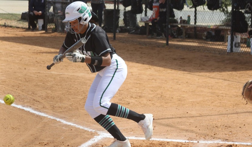 Copyright 2018; Wilmington University. All rights reserved. File photo of Kiana Broderson-Jones who hit a double in each game on Friday and went 3-for-5 in two games. Copyright 2018; Wilmington University. All rights reserved. Photo by Erin Harvey.