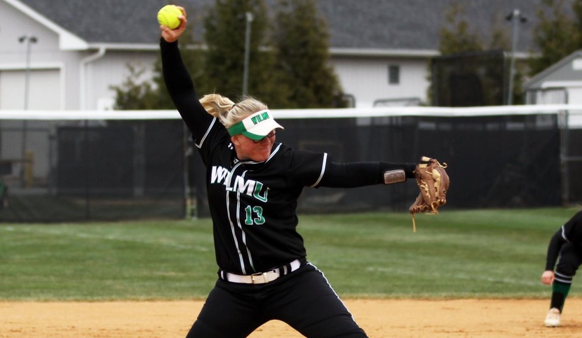 Copyright 2018; Wilmington University. All rights reserved. File photo of Makayla McCarthy who tossed a complete game, two-hit shutout with 10 strikeouts against Kutztown. File photo by Erin Harvey. April 9, 2018 vs. Holy Family.