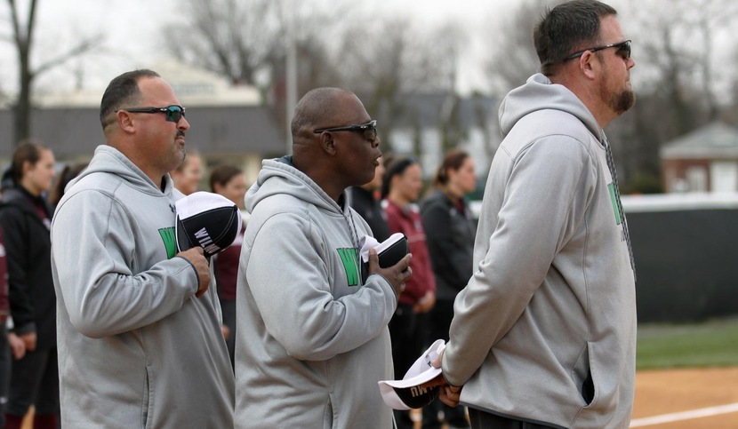 Copyright 2018; Wilmington University. All rights reserved. Photo of head coach Mike Shehorn (left) who won his 158th and 159th games at the helm of the Wildcats, becoming the winningest coach in program history. File photo by Erin Harvey. April 11, 2018 vs. USciences (game 1).