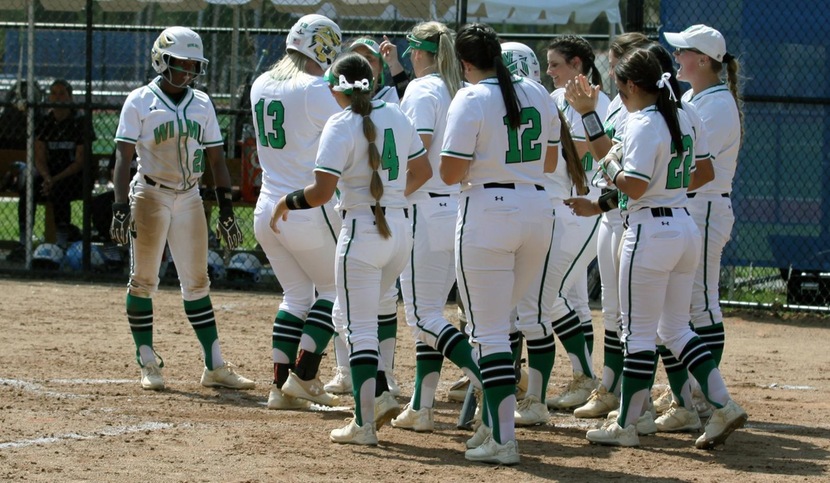 Copyright 2018; Wilmington University. All rights reserved. Photo of Makayla McCarthy's two-run homer in game on on Thursday. Photo by Dan Lauletta. May 3, 2018 at CACC Tournament (Day 1).