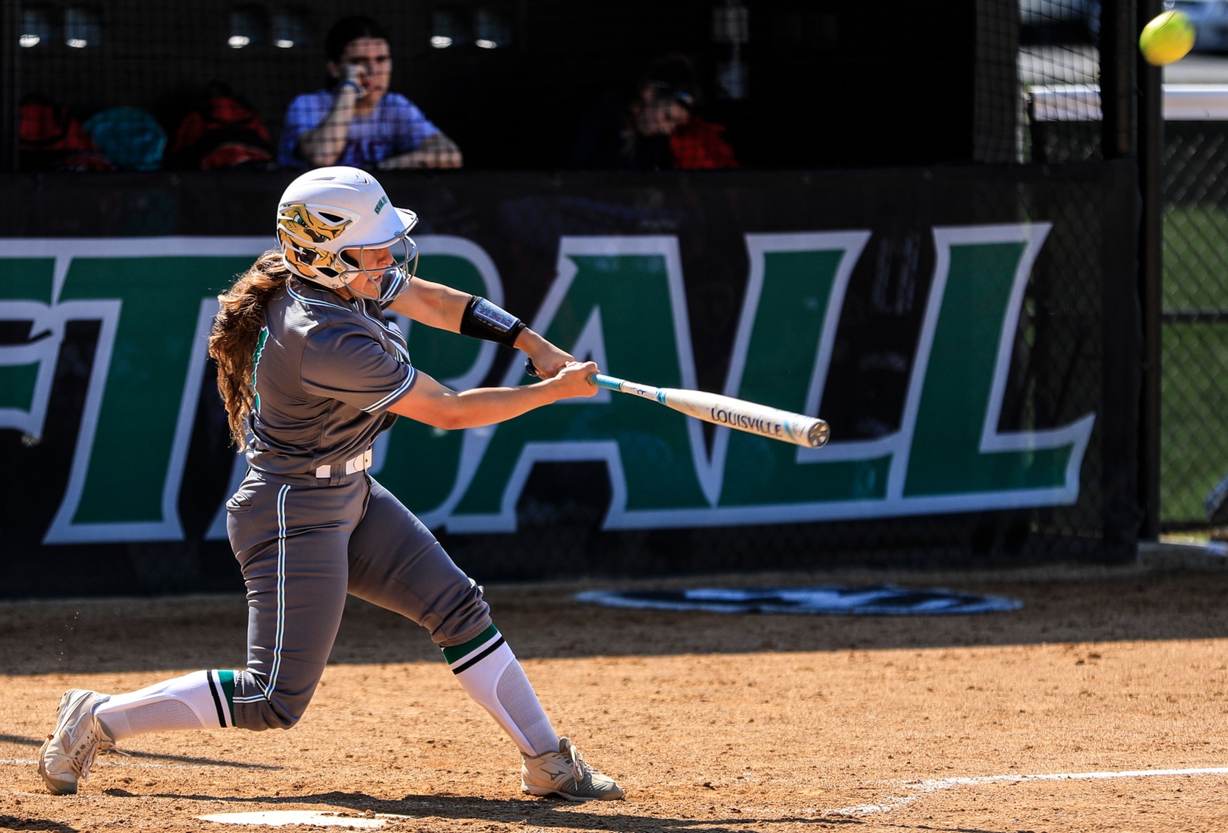 Copyright 2019; Wilmington University. All rights reserved. Photo of Annie Davila launching her fifth homer of the season in game one. Photo by Chris Vitale. April 16, 2019 vs. Nyack.