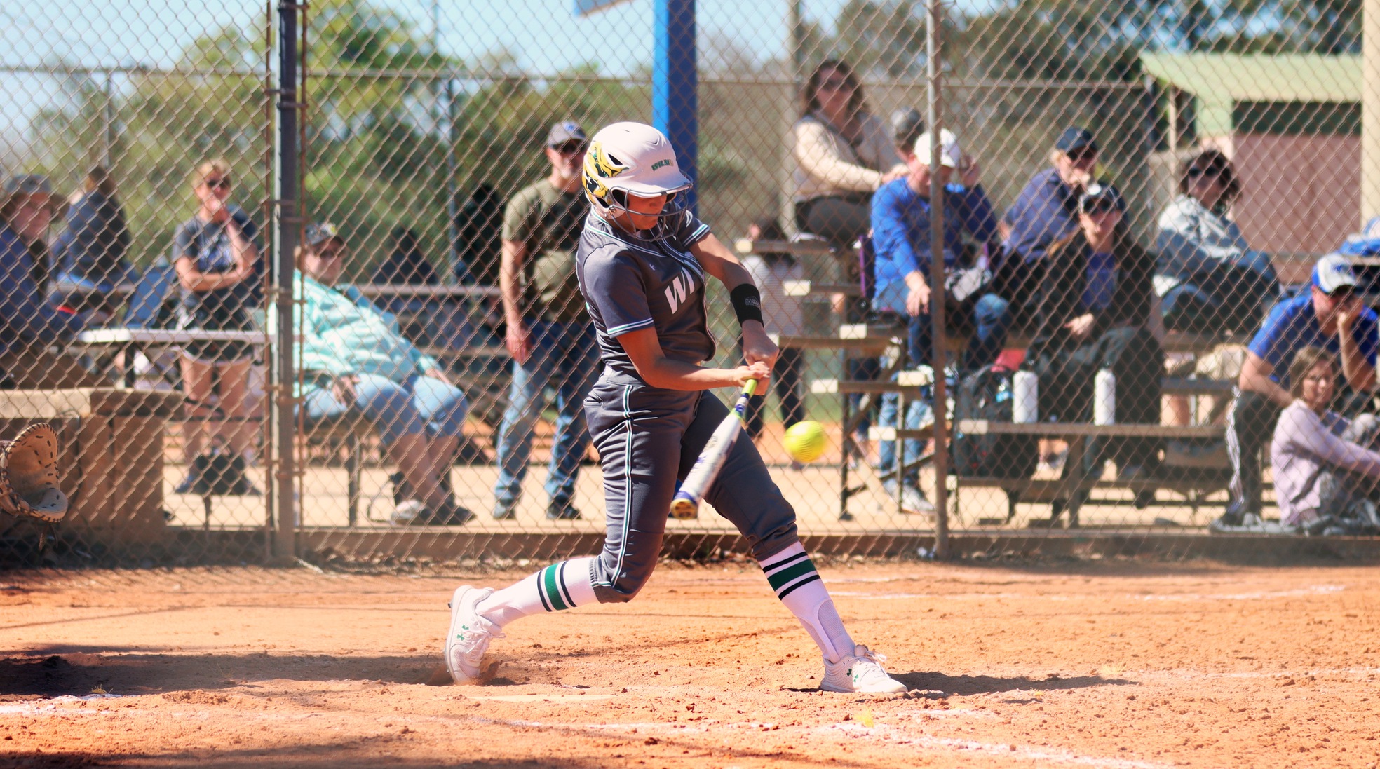 Copyright 2020. Wilmington University. All rights reserved. Photo by Mary Kate Rumbaugh. March 1, 2020 vs. Grand Valley State at Winter Haven Diamond Plex in Winter Haven, Florida. Photo of Sara Miller, who had four hits combined against Western Oregon and GVS.