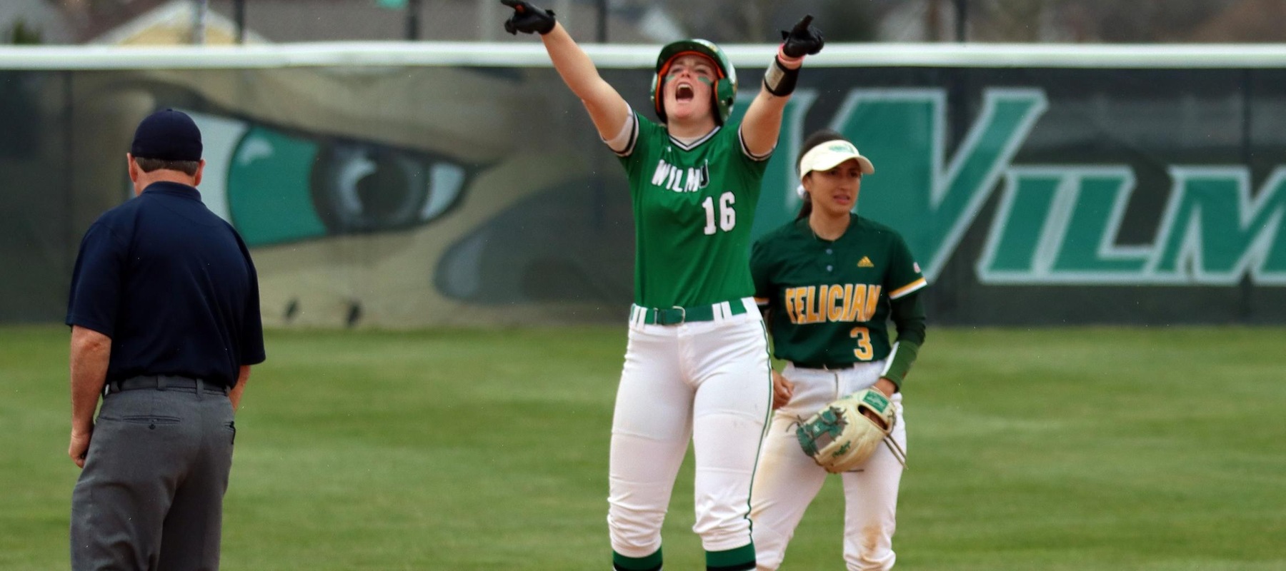 Photo of Kiersten Comer who had one of the Wildcats' 12 doubles against Felician on Thursday. She had three RBI in game two. Copyright 2022; Wilmington University. All rights reserved. Photo by Dan Lauletta. March 31, 2022 vs. Felician.