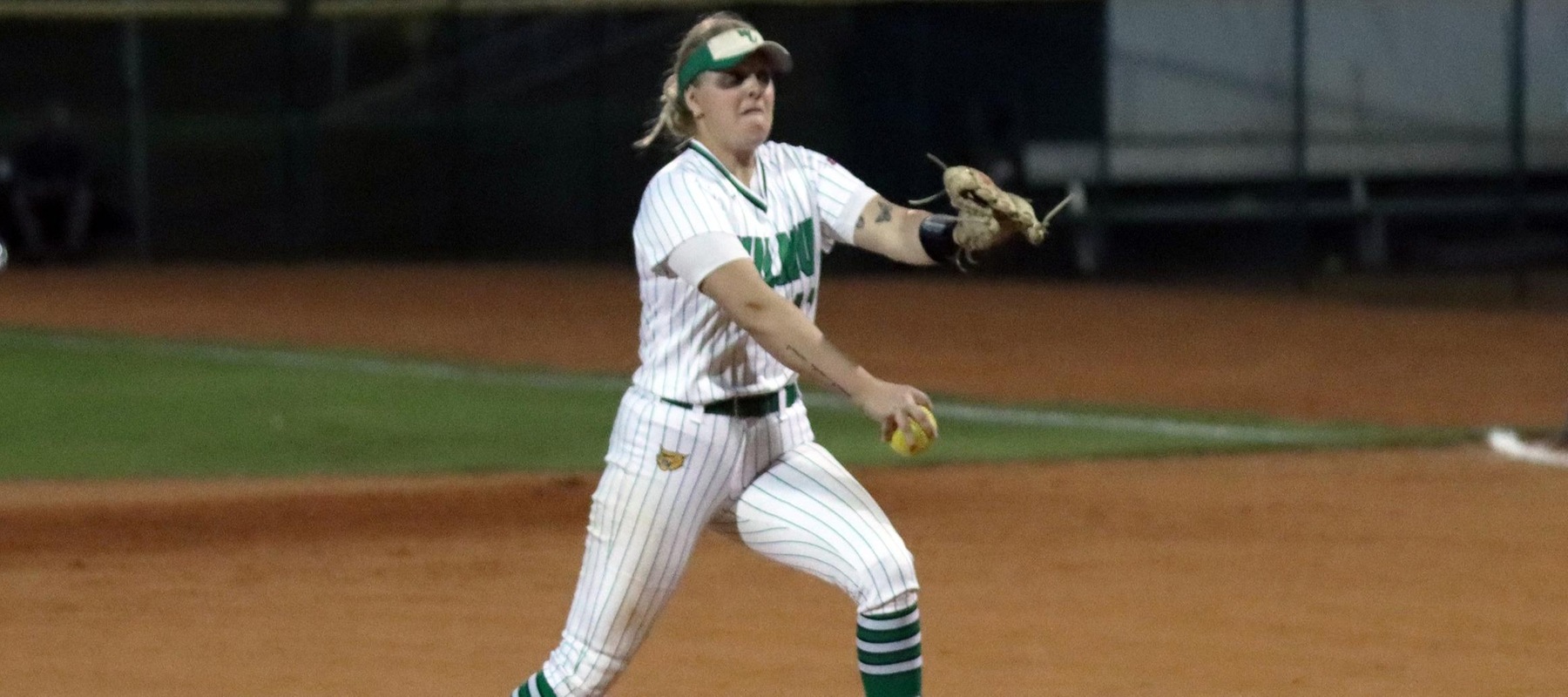 Photo of Kylee Gunkel during her complete game shutout at Saint Leo. Copyright 2023; Wilmington University. All rights reserved. Photo by Erin Harvey. February 27, 2023 at Saint Leo.