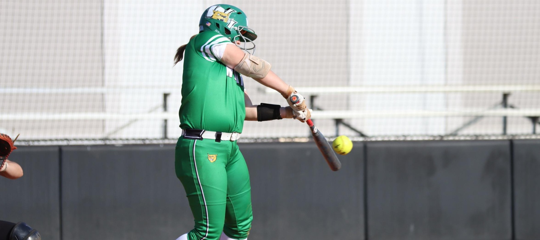Photo of Jess Reed collecting one of her three hits in game one at Florida Tech. She went 6-for-9 in the doubleheader. Copyright 2023; Wilmington University. All rights reserved. Photo by Erin Harvey. March 1, 2023 at Florida Tech.