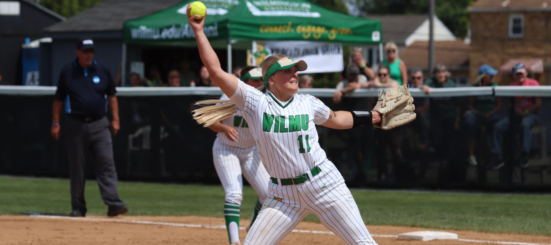 File photo of Kylee Gunkel who threw a complete game shutout against Georgian Court in the Regionals. Copyright 2023; Wilmington University. All rights reserved. Photo by Taj Young. May 11, 2023 vs. Pace in NCAA Regionals.