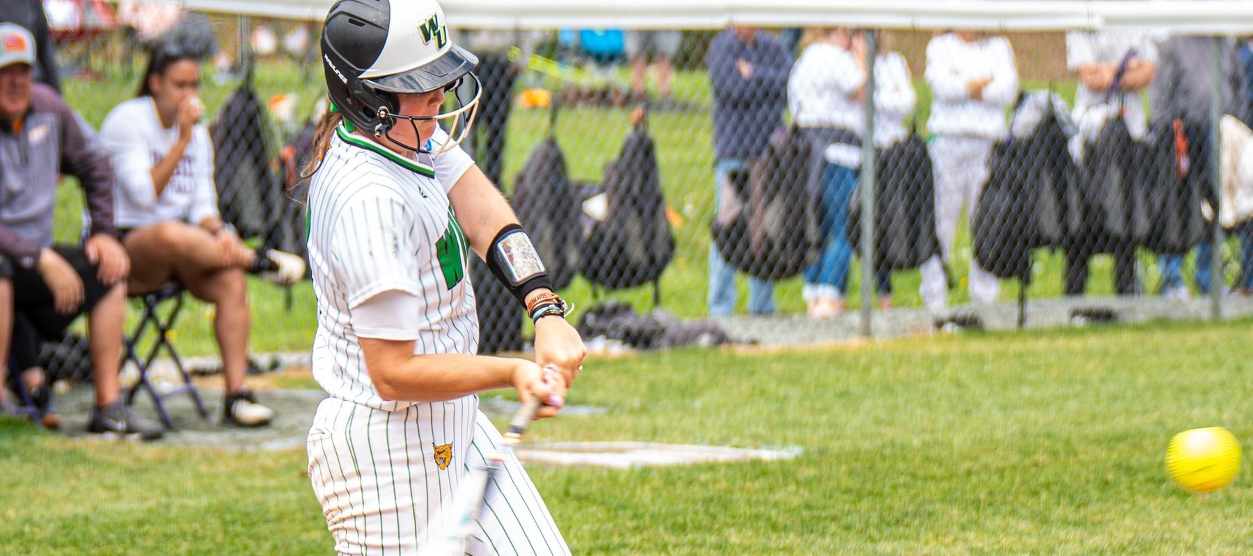 File photo of Haley Downin who hit a homer in the 5th inning against Adelphi. Copyright 2024; Wilmington University. All rights reserved. Photo by Giovanni Badalamenti. April 20, 2024 vs. Post. Senior Day.