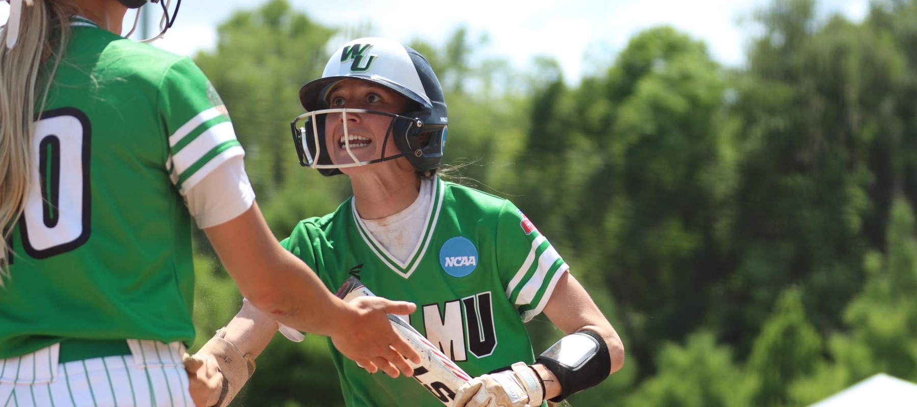 Photo of Sam Freeland following her sacrifice fly in the seventh inning to give the Wildcats a 4-2 lead. Copyright 2024; Wilmington University. All rights reserved. Photo by Dan Lauletta. May 21, 2024 vs. Augustana (SD) in NCAA Championships. Longwood, Fla.