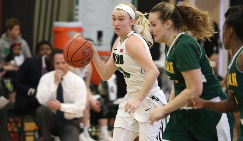copyright 2018; Wilmington University. All rights reserved. File photo of Emma Matthews who led the team with 16 points against Bloomfield, taken by Frank Stallworth. January 27, 2018 vs. Felician.