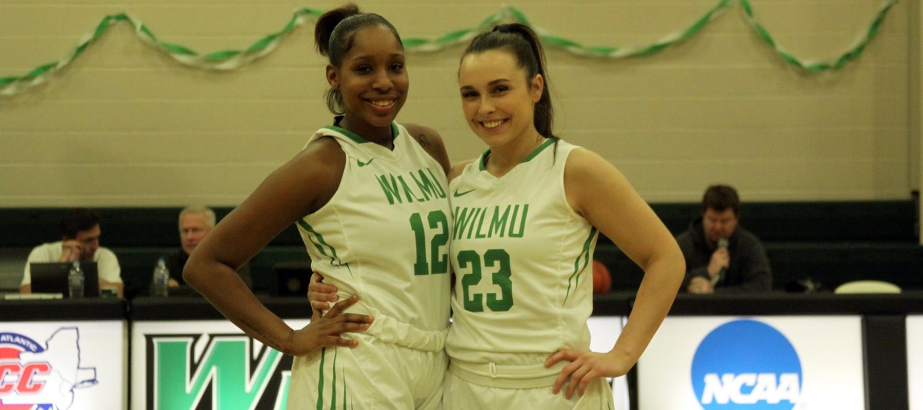 Copyright 2019; Wilmington University. All rights reserved. Photo of Nyree Grant and Macy Robinson on Senior Night. Photo by Samantha Kelley. February 27, 2019 vs. Holy Family.