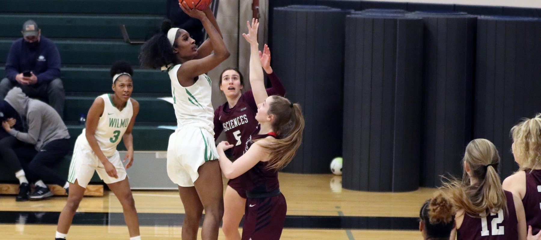 Photo of Daja Claiborne who scored eight points to go with eight rebounds, three assists, and two steals against USciences. Copyright 2022; Wilmington University. All rights reserved. Photo by Dan Lauletta. February 9, 2022 vs. USciences