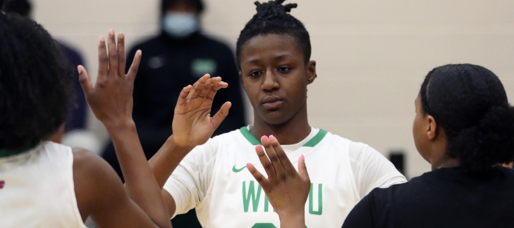 File photo of Emily Ansah who led the Wildcats with 16 points against Dominican. Copyright 2022; Wilmington University. All rights reserved. Photo by Dan Lauletta. February 9, 2022 vs. USciences.