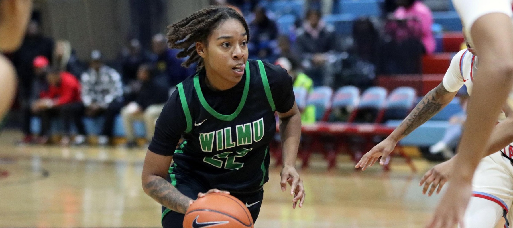 File photo of Azayah Garrison who led the team with 9 rebounds against Staten Island. Copyright 2022; Wilmington University. All rights reserved. Photo by Dan Lauletta. November 15, 2022 at Delaware State University.