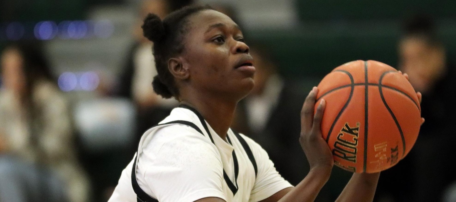 File photo of Fatou Ndao who scored 16 points to go with seven rebounds, and five blocks at Georgian Court. Photo by Dan Lauletta.