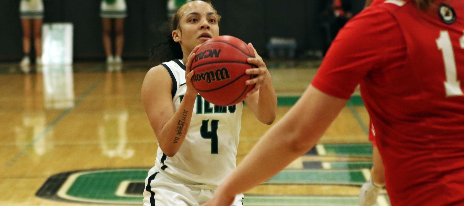 File photo of AMber Washington who had 5 three-pointers and 30 points at Post. Copyright 2024; Wilmington University. All rights reserved. Photo by Dan Lauletta. January 6, 2024 vs. Caldwell.