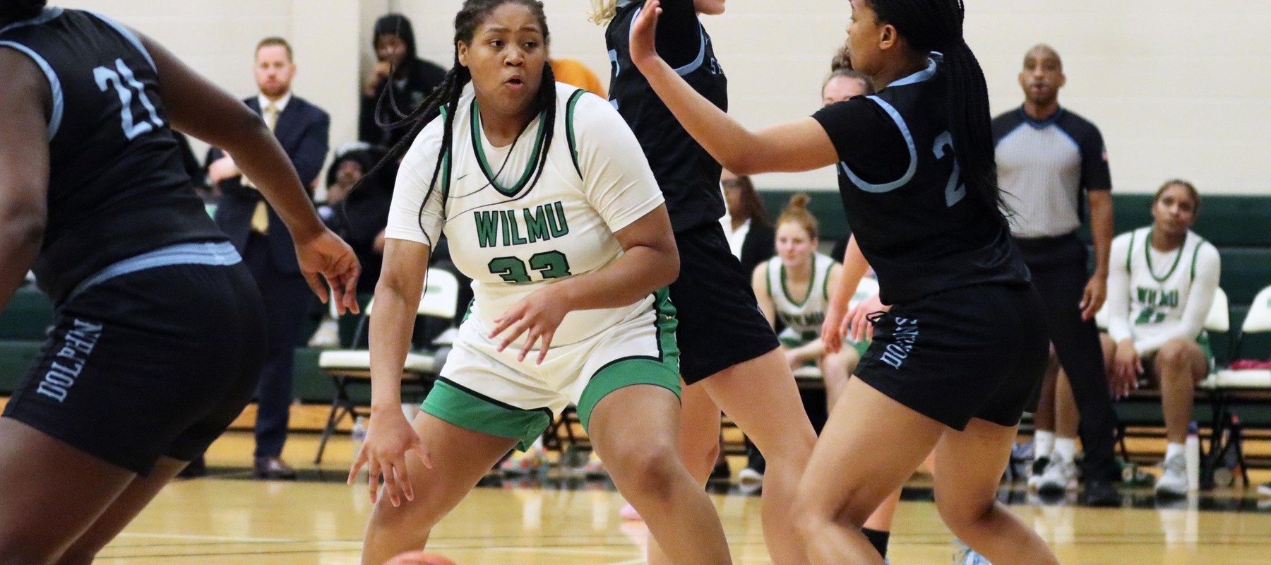 Photo of TyKeisha Hill who had 9 points, 14 rebounds, and 4 blocks against Staten Island. Copyright 2024; Wilmington University. ALl rights reserved. Photo by Dan Lauletta. November 20, 2024 vs. Staten Island.