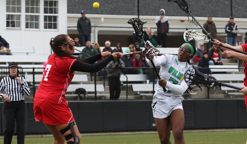 Copyright 2018; Wilmington University. All rights reserved. File photo of Lashay Ross who scored seven goals on Saturday at Nyack, taken by Frank Stallworth. April 7, 2018 vs. Caldwell.
