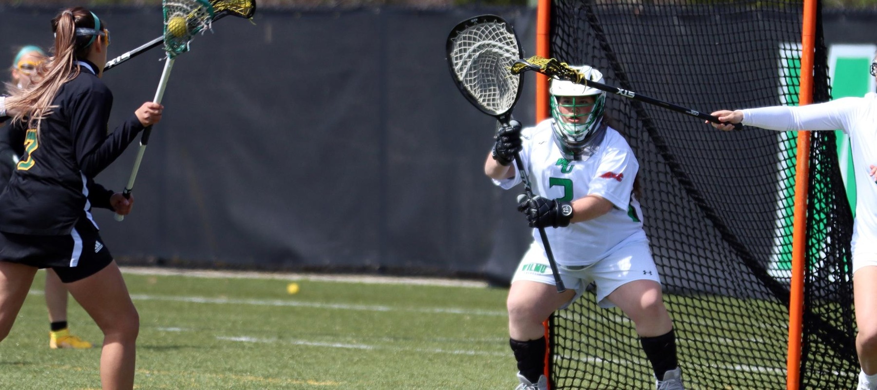 File photo of Katie Vindigni who made 20 saves on Tuesday against Jefferson. Copyright 2022; Wilmington University. All rights reserved. Photo by Dan Lauletta. April 2, 2022 vs. Felician.