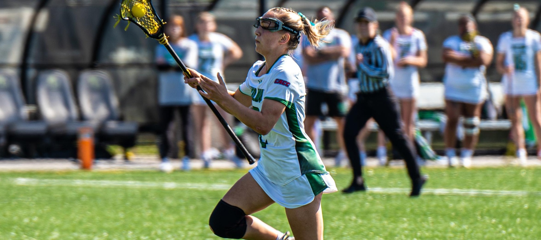 File photo of Ella Royer who had six goals at Felician. Copyright 2024; Wilmington University. All rights reserved. Photo by Giovanni Badalamenti. March 16, 2024 vs. Post.