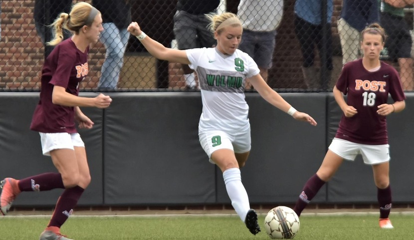 Copyright 2017; Wilmington University. All rights reserved. File photo of Preslie Quaranta against Post, who scored two goals at Concordia on Saturday, taken by James Jones.