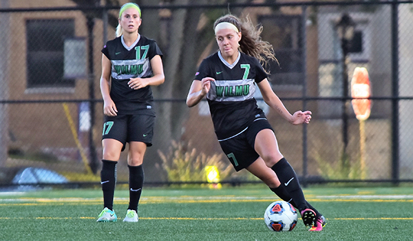 Copyright 2017; Wilmington University. All rights reserved. Photo of Rebecca Dolhansky who scored the lone goal at Bridgeport, taken by James Jones.