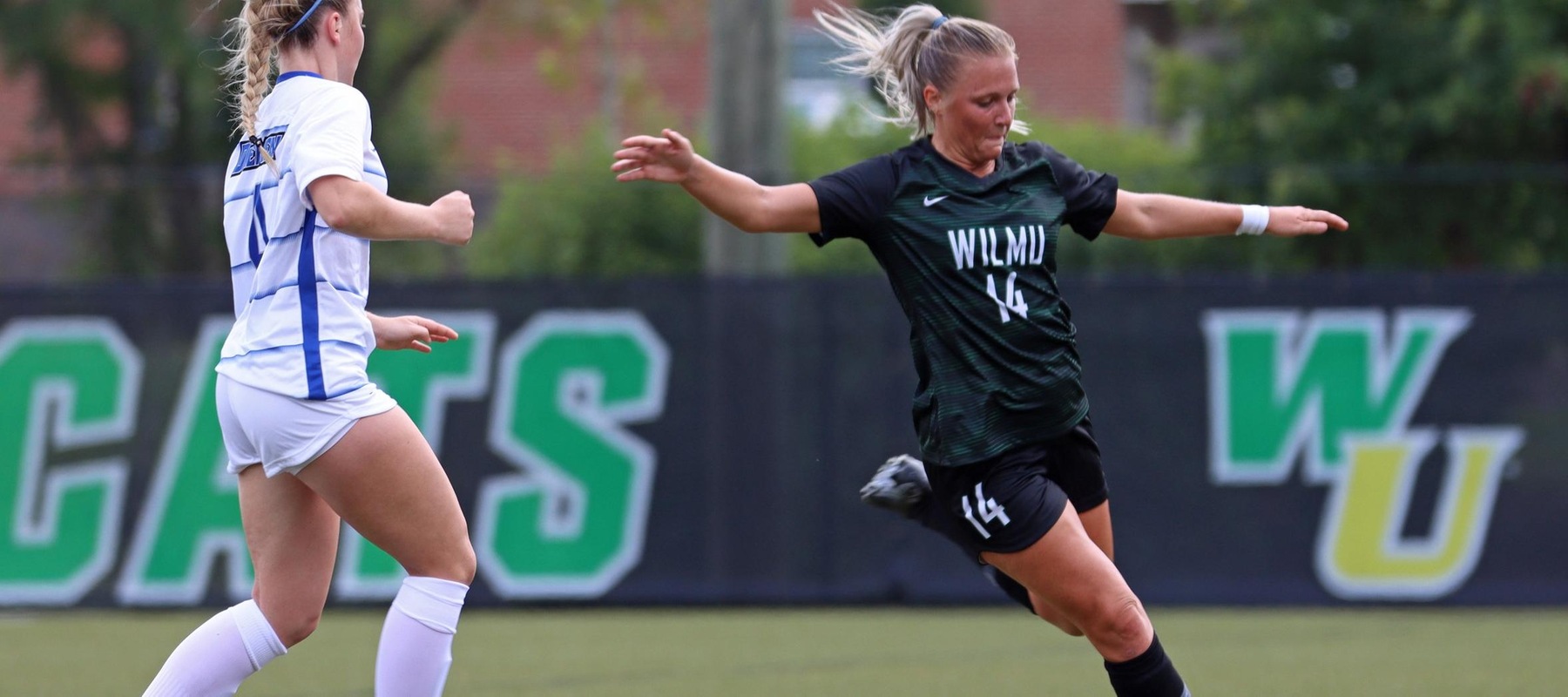 Photo of Lauren Hoelke who scored the second goal of the game. Copyright 2021; Wilmington University. All rights reserved. Photo by Trudy Spence.