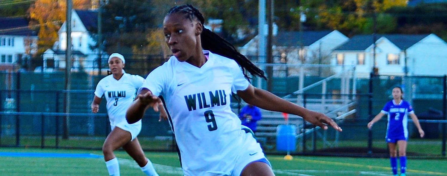 File photo of Rocky Dayes who scored the lone WilmU goal against Mercy. Copyright 2021; Wilmington University. All rights reserved. Photo by James Jones. November 12, 2021 vs. Georgian Court (CACC Semifinals at Municipal Stadium)