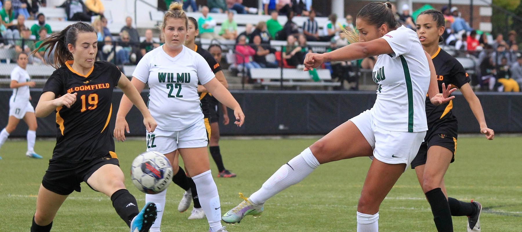 File photo of Manuela Restrepo who had two goals and two assists at Dominican. Copyright 2023; Wilmington University. All rights reserved. Photo by Tim Shaffer. September 30, 2023 vs. Bloomfield on Homecoming.