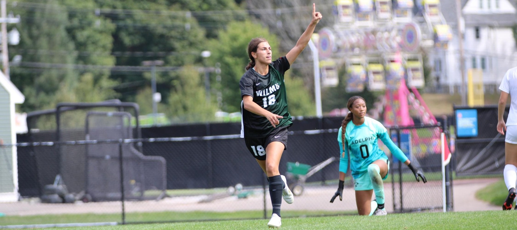 Alyssa Ruggeri scores her first goal against Adelphi. Photo courtesy of Bentley Athletics' Gregor Walz.