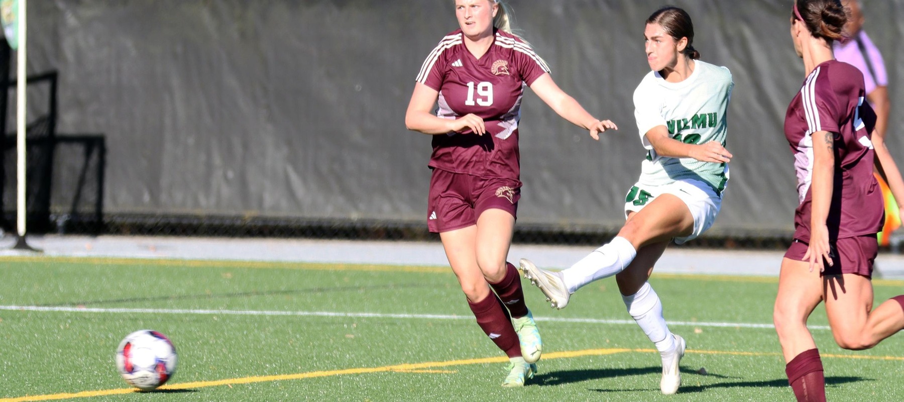 File photo of Alyssa Ruggeri who converted a PK for the lone score in the 1-1 draw with Dominican. Copyright 2024; Wilmington University. All rights reserved. Photo by Dan Lauletta.