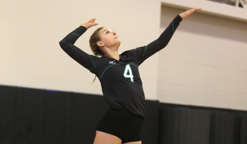 Copyright 2017; Wilmington University. All rights reserved. File photo of Mandy Behiels who led the Wildcats with 13 kills at Georgian Court on Tuesday, taken by Frank Stallworth.