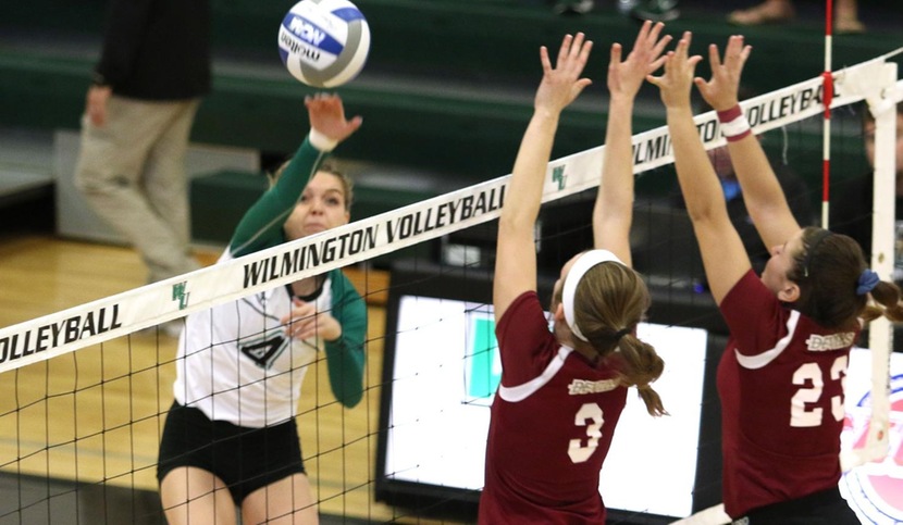 Copyright 2018; Wilmington University. All rights reserved. File photo of Mandy Behiels who led the team with 13 kills at Chestnut Hill. Taken by Frank Stallworth in 2017.