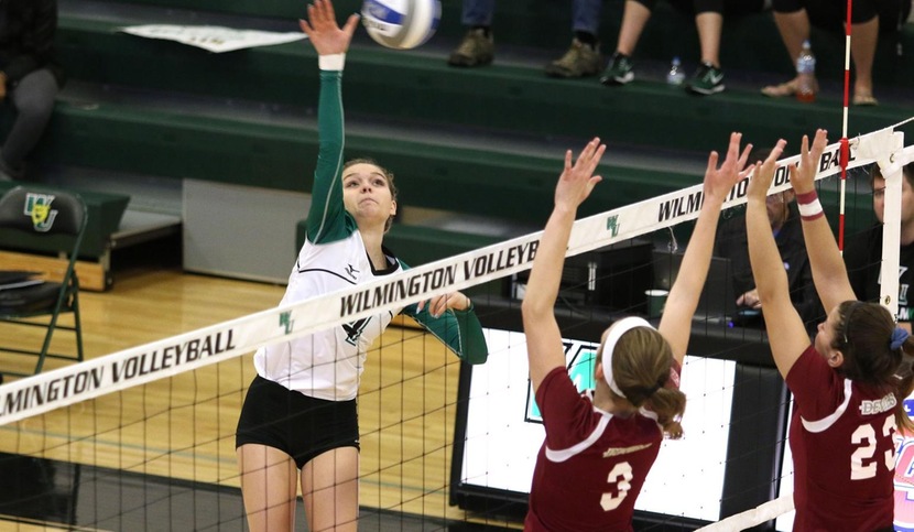 Copyright 2018; Wilmington University. All rights reserved. File photo of Mandy Behiels who led the Wildcats with 10 kills against Texas A&M International and 12 kills against LIU Post. Photo by Frank Stallworth.