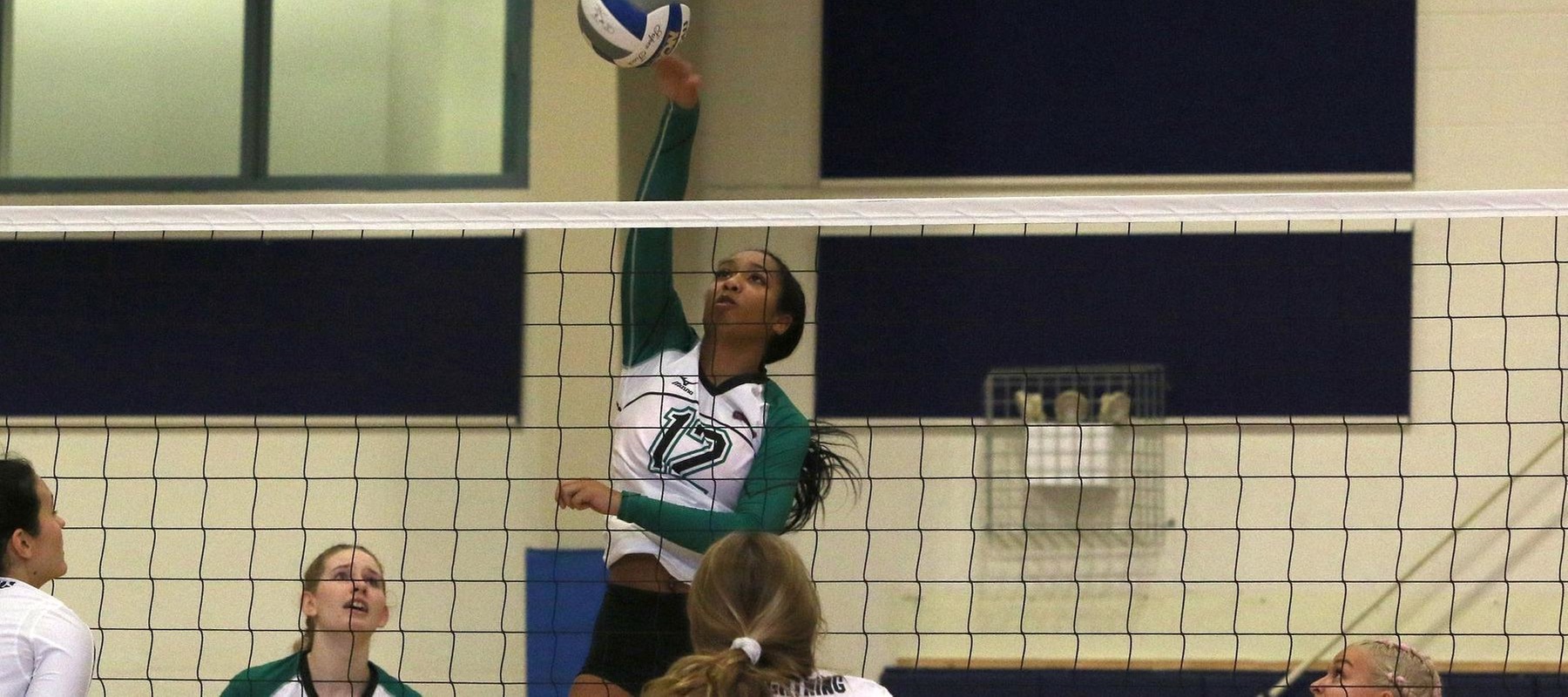 (12) Rebecca Rawlinson kills a shot for a point. Wilmington University Volleyball vs. Goldey-Beacom College @ Joseph West Jones College Center. October 13, 2018. (Wilmington, Delaware/ Photo by Frank Stallworth)