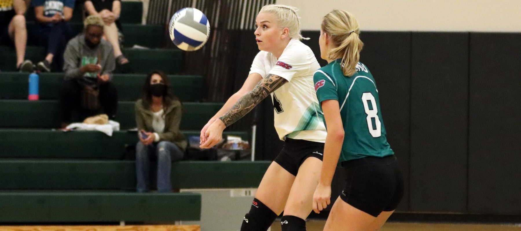File photo of Mandy Behiels who collected 10 kills and 10 digs at USciences. Copyright 2021; Wilmington University. All rights reserved. Photo by Dan Lauletta. September 21, 2021 vs. Saint Rose.