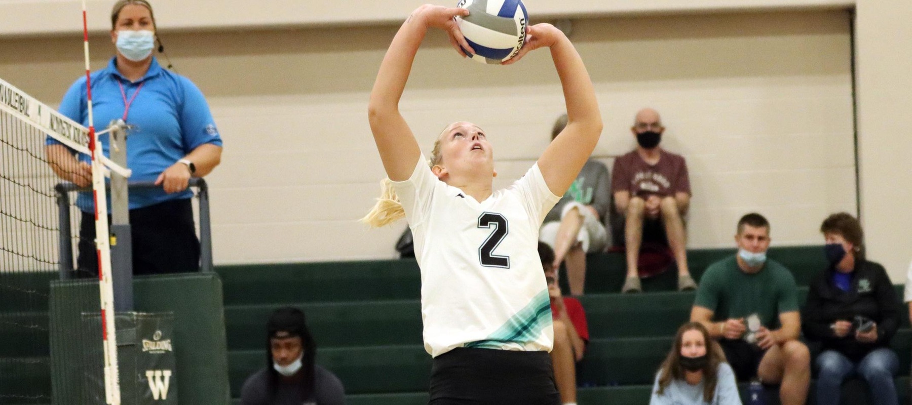 Photo of Heather Pedrick who had a triple double in all three matches of the 2021 Wildcat Regional Invitational. Copyright 2021; Wilmington University. All rights reserved. Photo by Dan Lauletta. September 21, 2021 vs. Saint Rose.