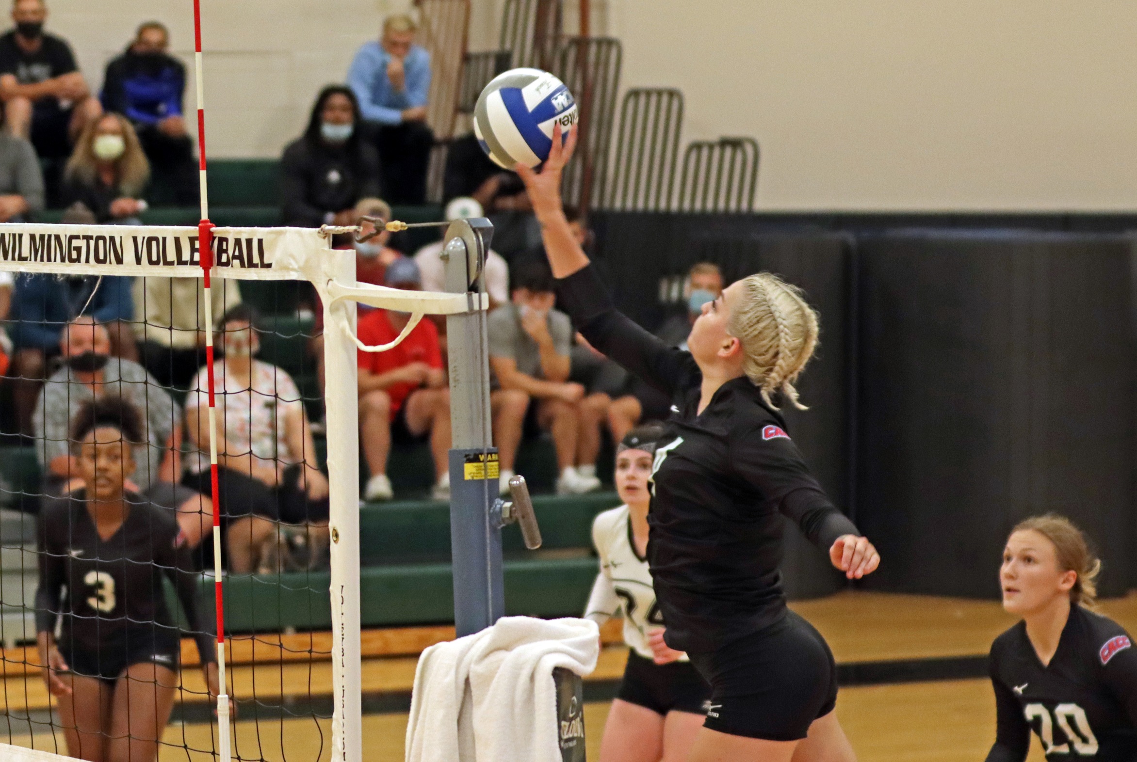 File photo of Mandy Behiels who hit .611 with 12 kills at Bloomfield. Copyright 2021; Wilmington University. All rights reserved. Photo by Trudy Spence. September 23, 2021 vs. West Chester
