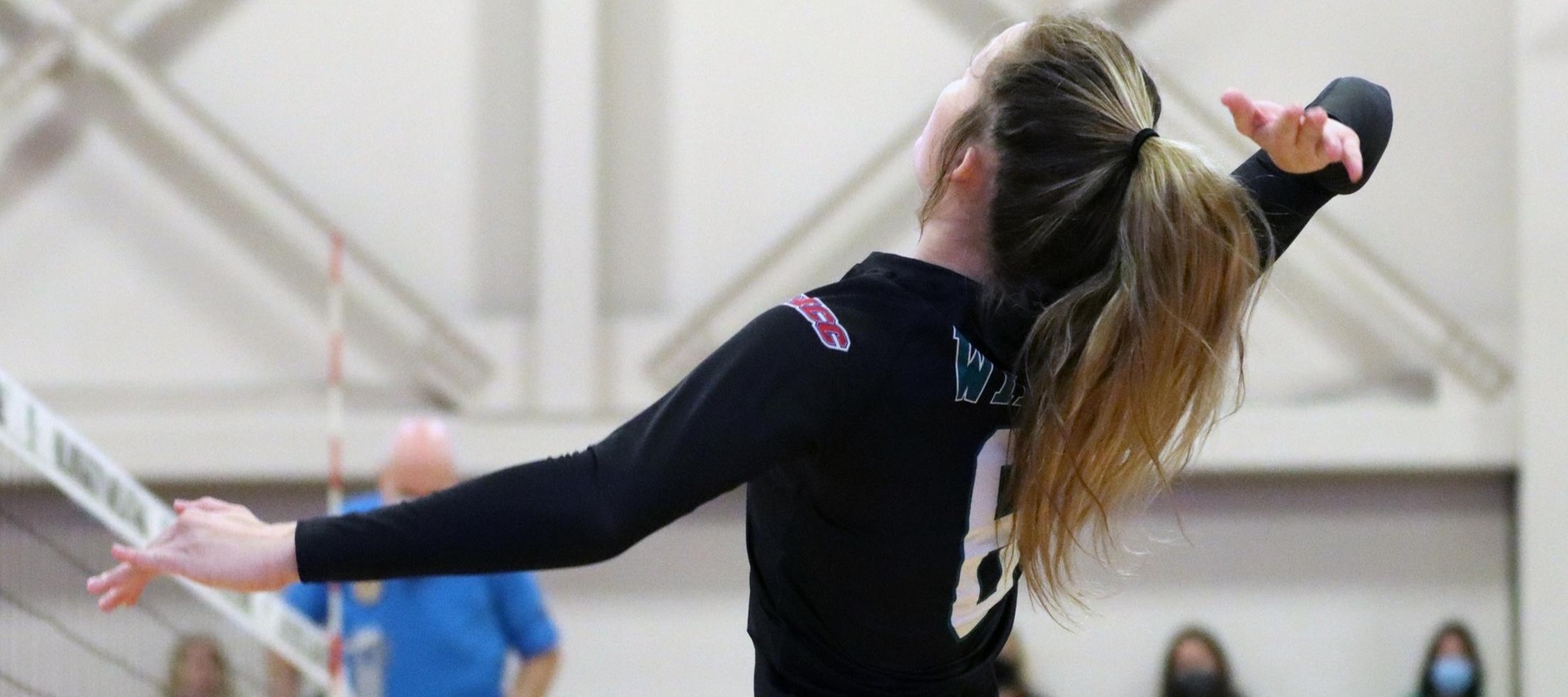File photo of Jessica Connelly who led the Wildcats with 9 kills at Goldey-Beacom. Copyright 2021; Wilmington University. All rights reserved. Photo by Dan Lauletta. October 23, 2021 vs. Caldwell.