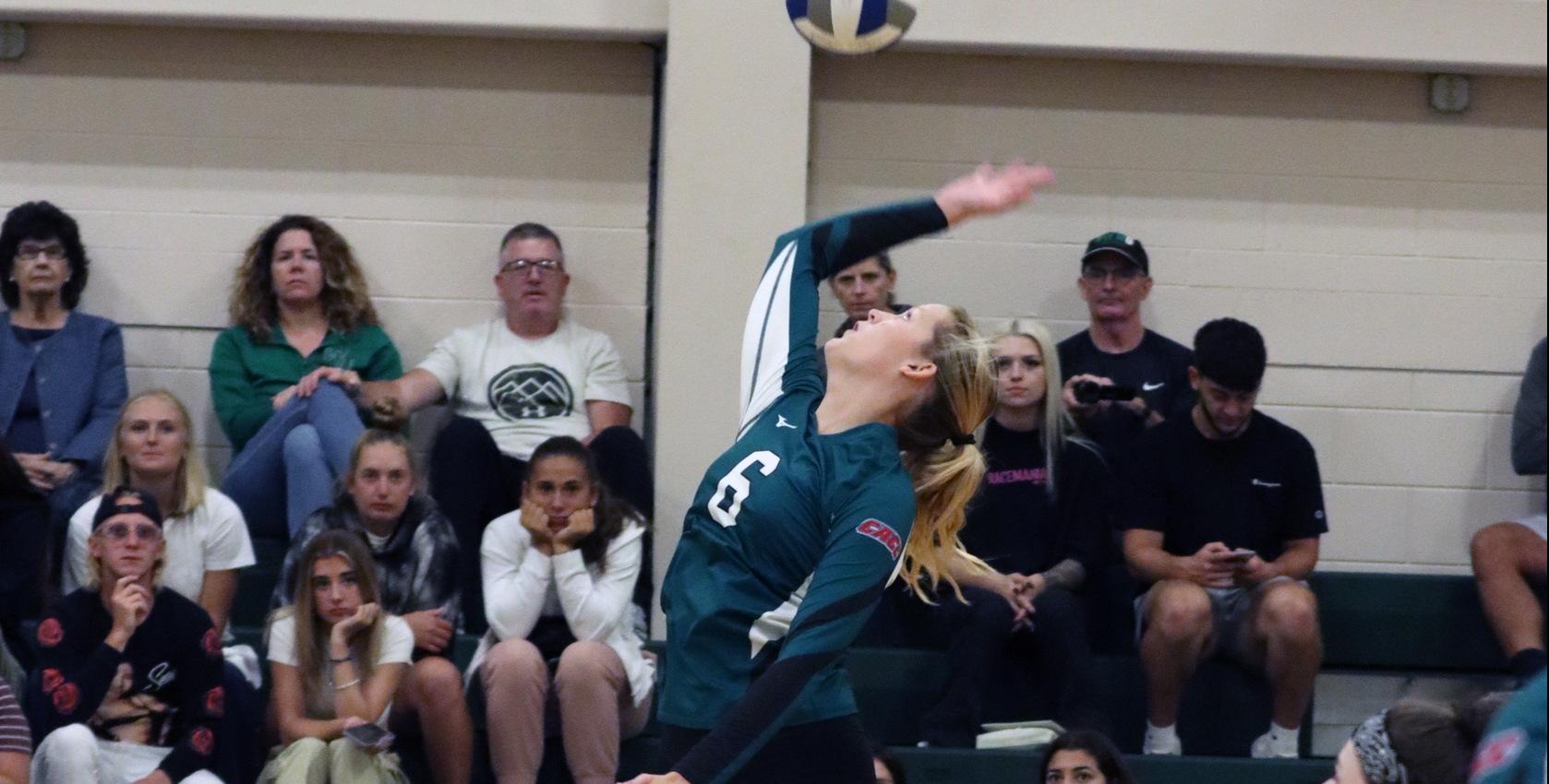 File photo of Jess Connelly who had 10 kills and hit .500 at West Chester. Copyright 2022; Wilmington University. All rights reserved. Photo by Dan Lauletta. September 10, 2022 vs. Saint Rose